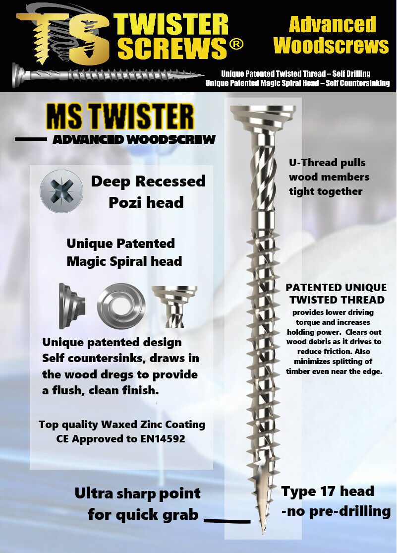 TwisterScrews Advanced Multipurpose woodscrew